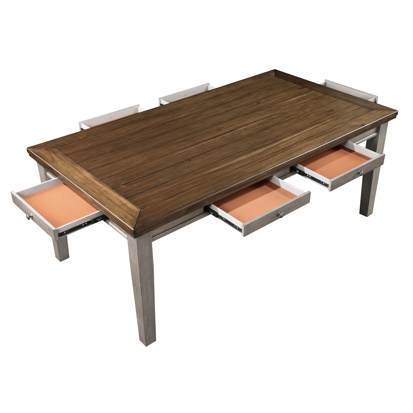 Traditional Dining Table - Gray & Cherry Wood - 6 Drawers