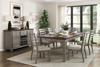 Traditional Dining Table - Gray & Cherry Wood - 6 Drawers
