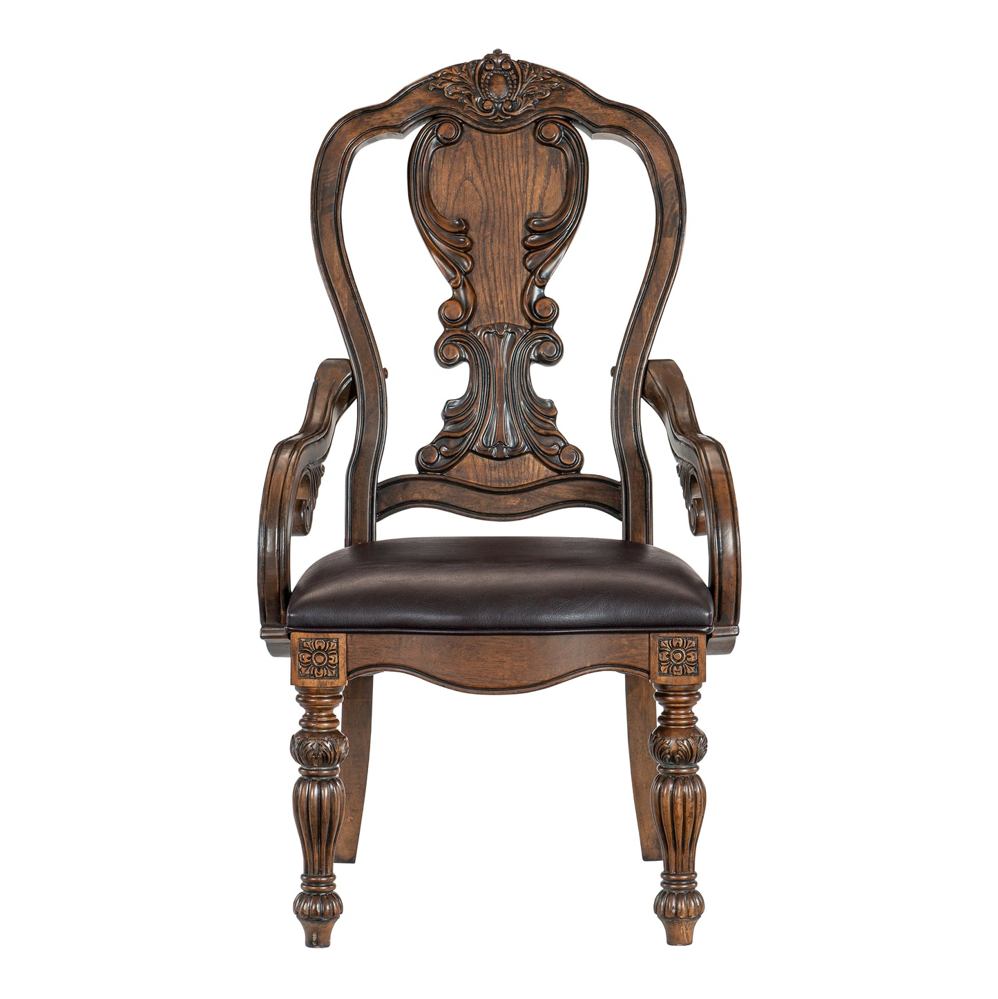 Dark Oak Dining Armchairs Set of 2 - Traditional Wood Frame