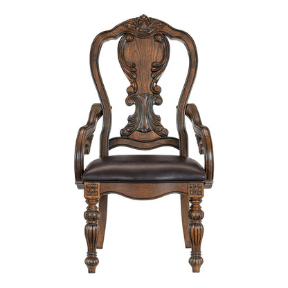 Dark Oak Dining Armchairs Set of 2 - Traditional Wood Frame