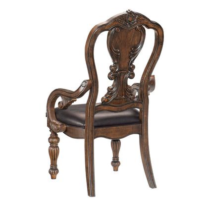 Dark Oak Dining Armchairs Set of 2 - Traditional Wood Frame