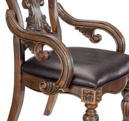 Dark Oak Dining Armchairs Set of 2 - Traditional Wood Frame