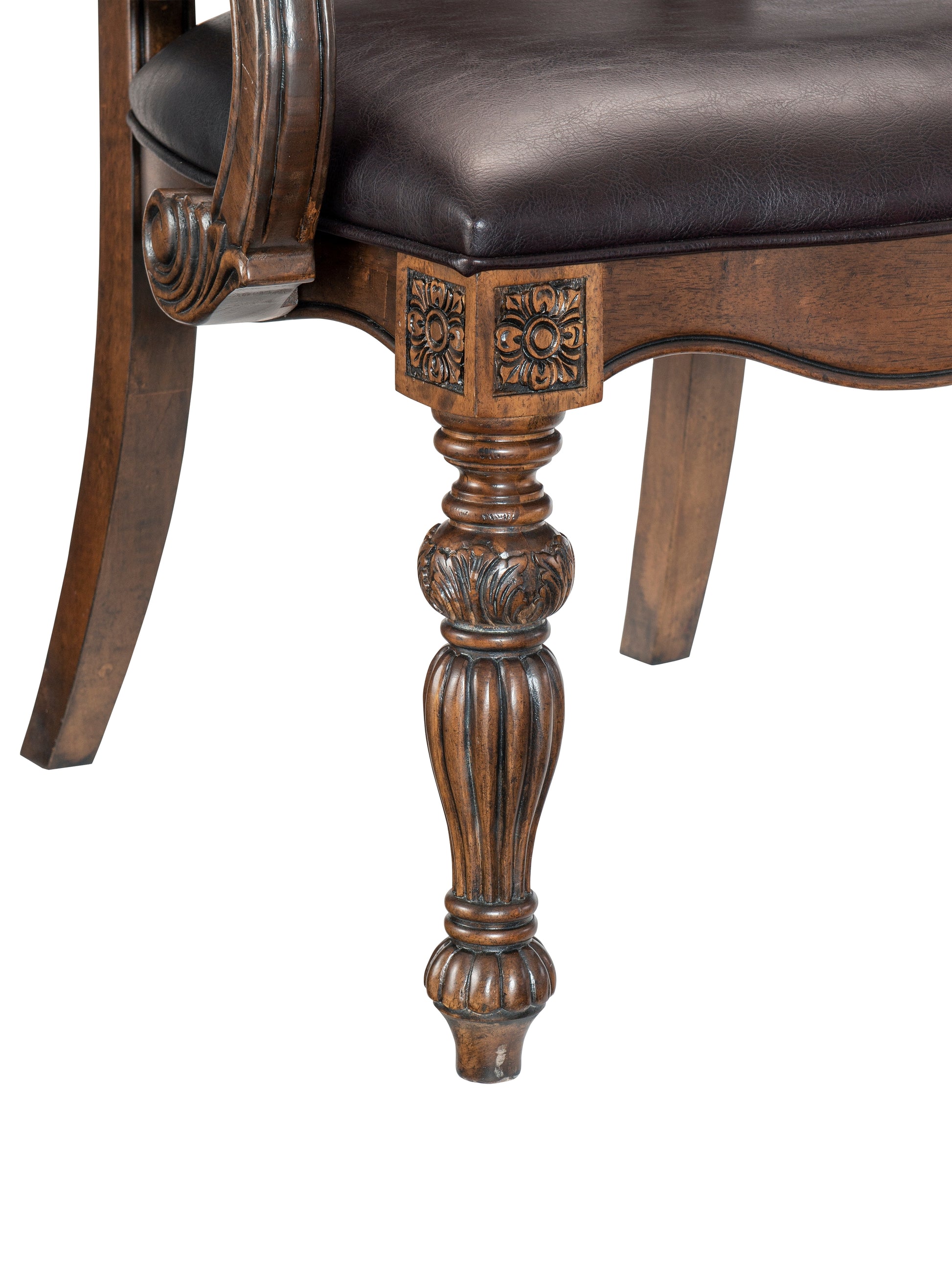 Dark Oak Dining Armchairs Set of 2 - Traditional Wood Frame