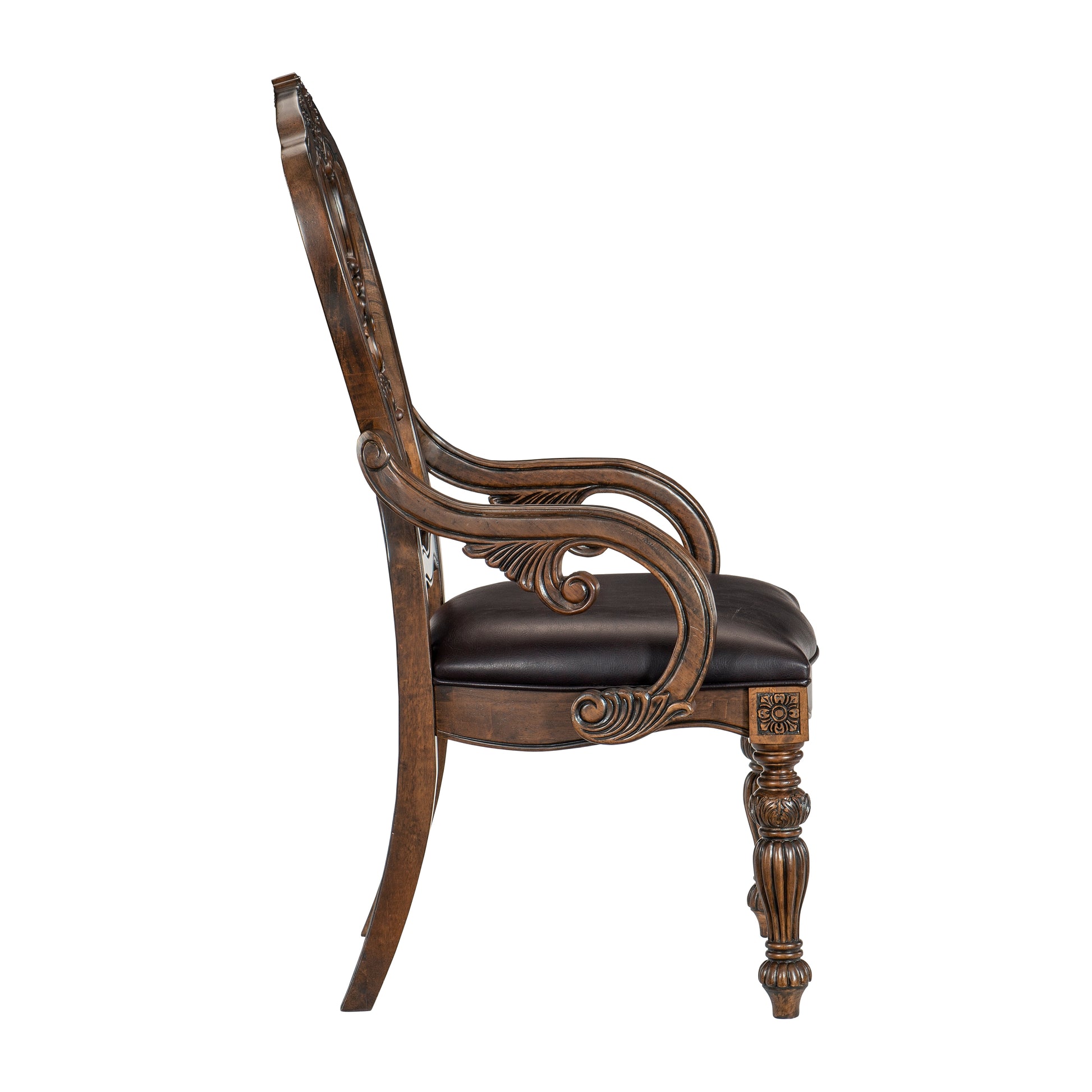 Dark Oak Dining Armchairs Set of 2 - Traditional Wood Frame
