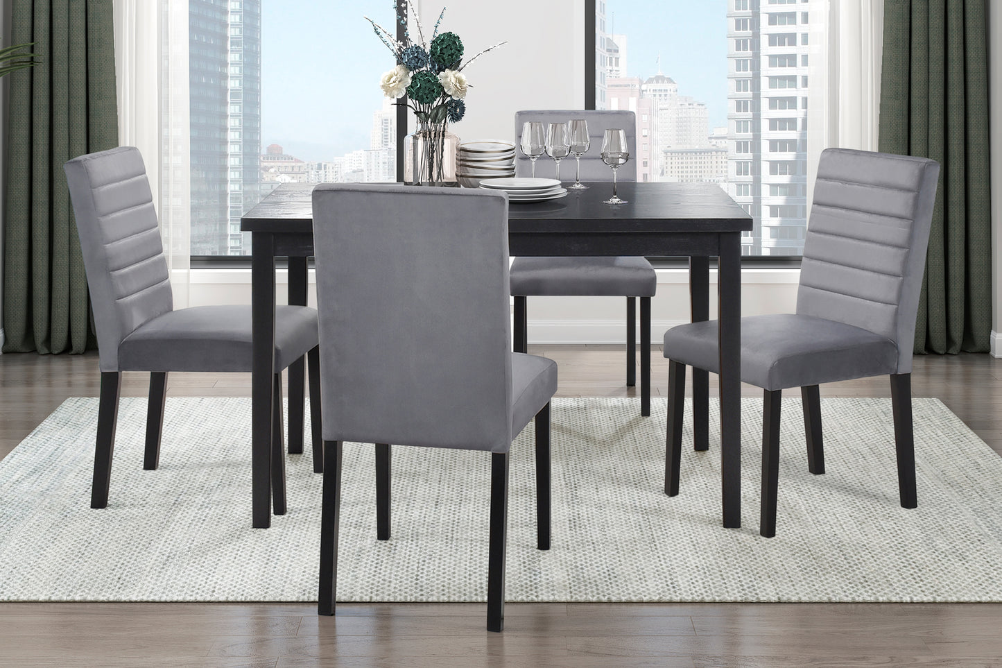 Black Velvet Wood Side Chairs for Casual Dining Room Seating