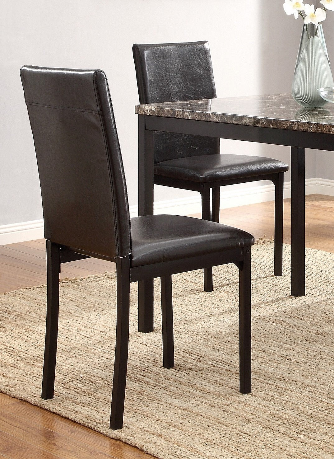 Set of 4 Metal Frame Chairs Brown Faux Leather Dining Side Chairs