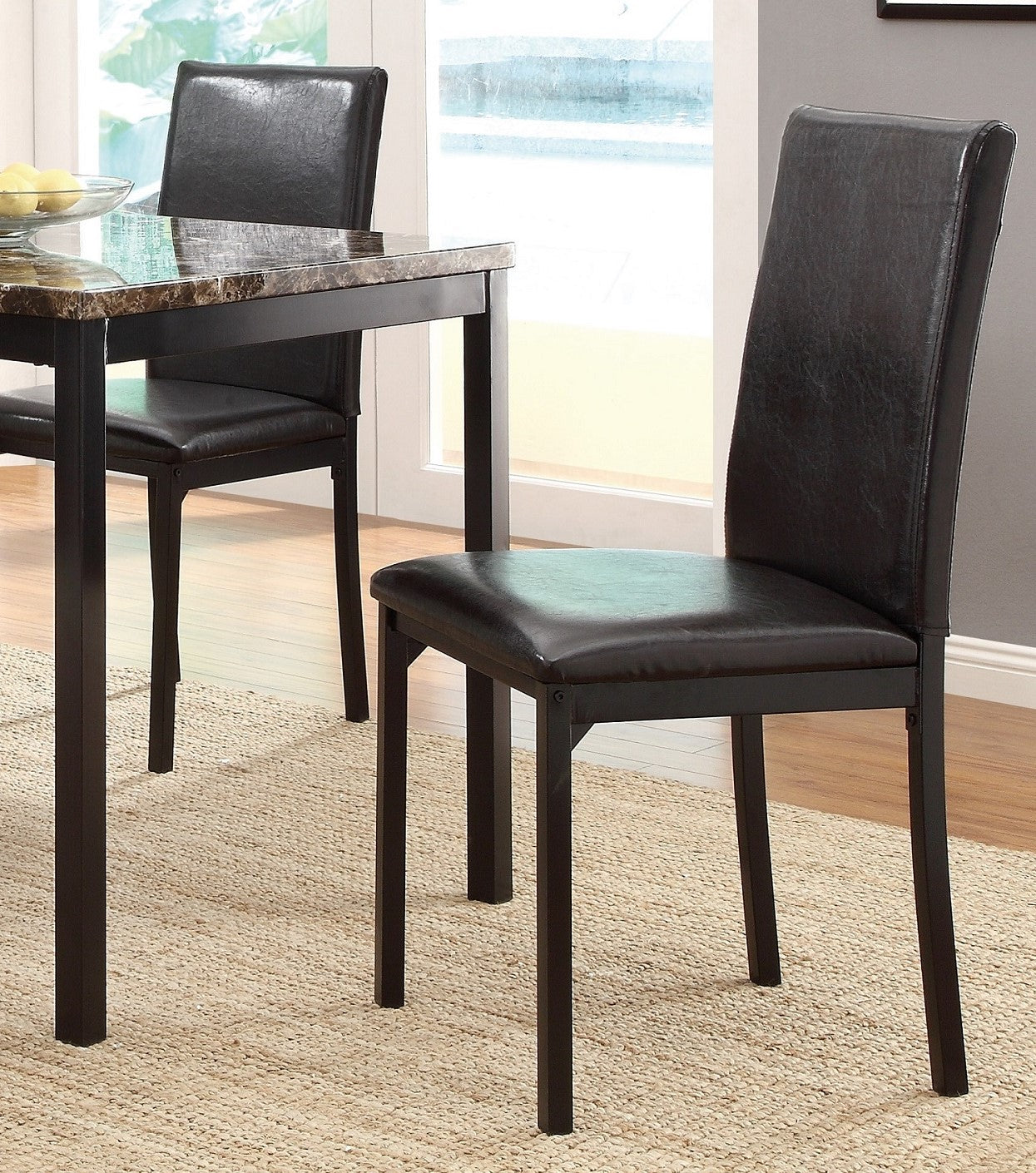 Set of 4 Metal Frame Chairs Brown Faux Leather Dining Side Chairs