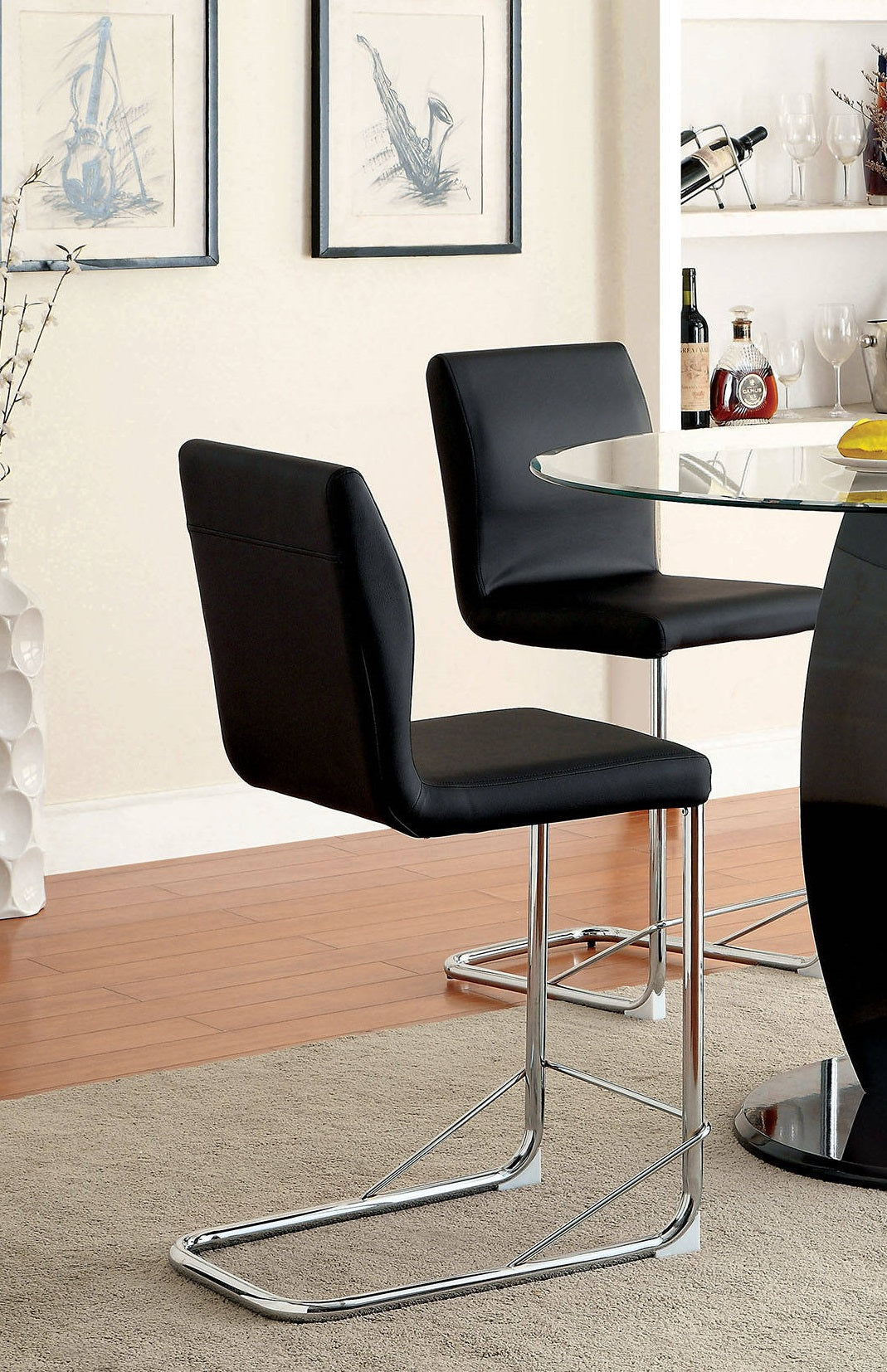 Modern Black Dining Chairs - Set of 2 Chrome Legs