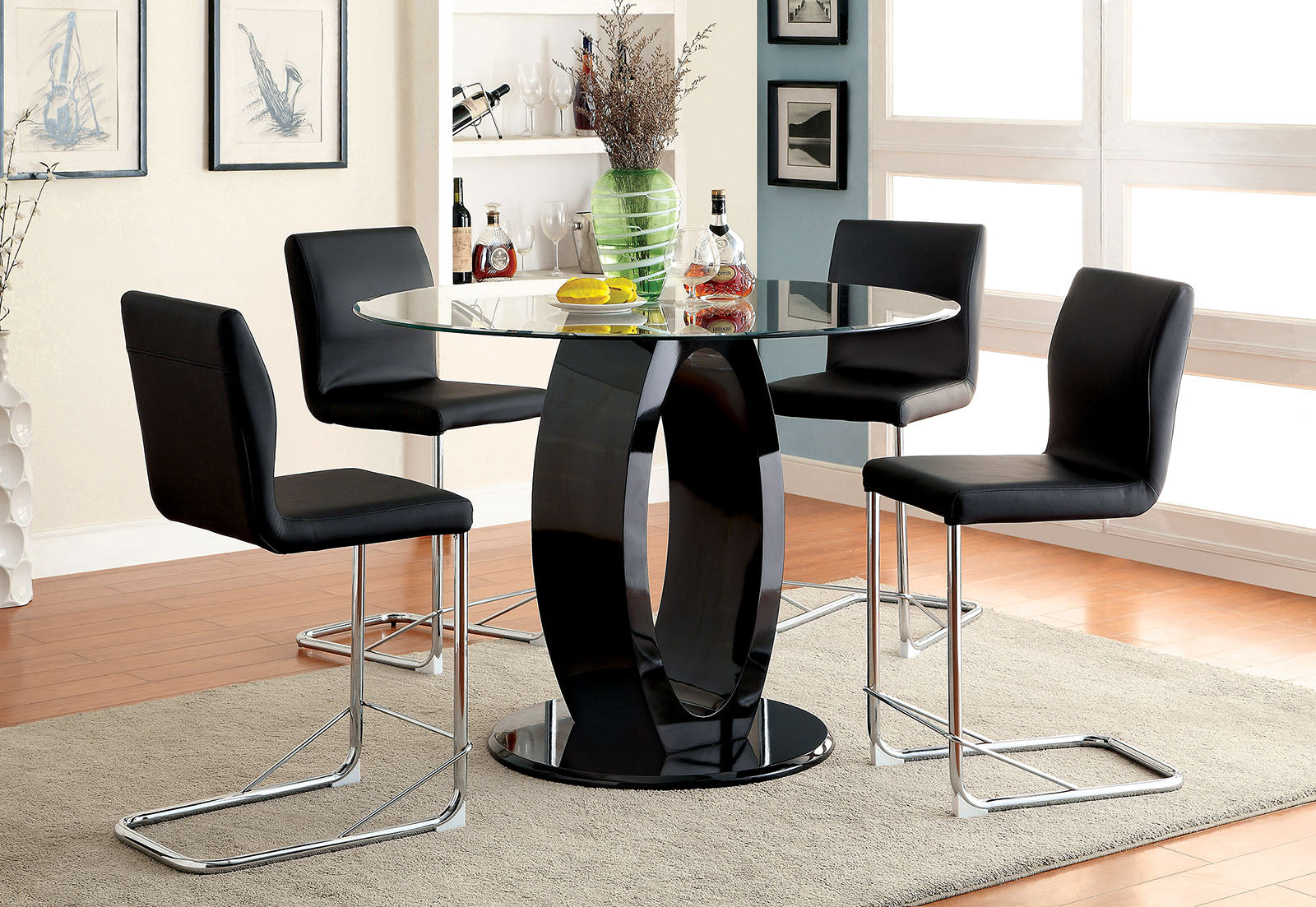 Modern Black Dining Chairs - Set of 2 Chrome Legs