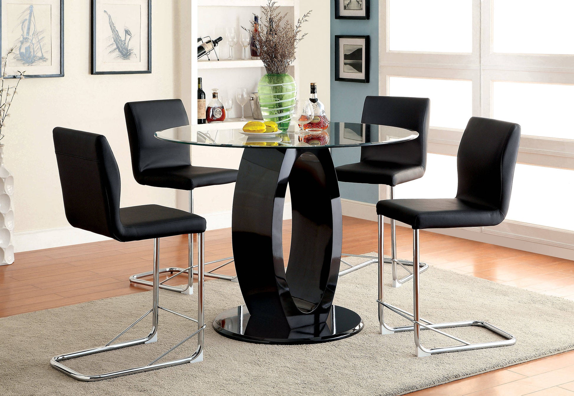 Modern Black Dining Chairs - Set of 2 Chrome Legs