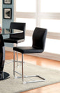 Modern Elegance Black Color Leatherette 2pcs Counter Height Dining Chairs Chrome Metal Legs Dining Room High Chairs
