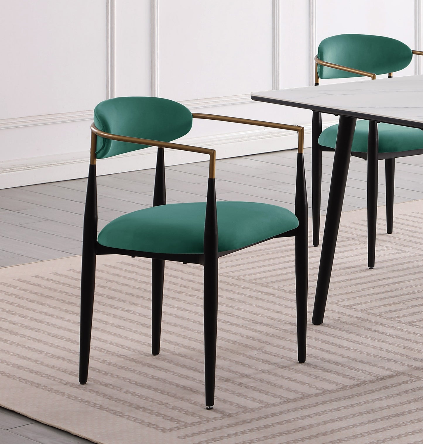 Modern Contemporary 2pcs Side Chairs Green Fabric Upholstered Ultra Stylish Chairs Set
