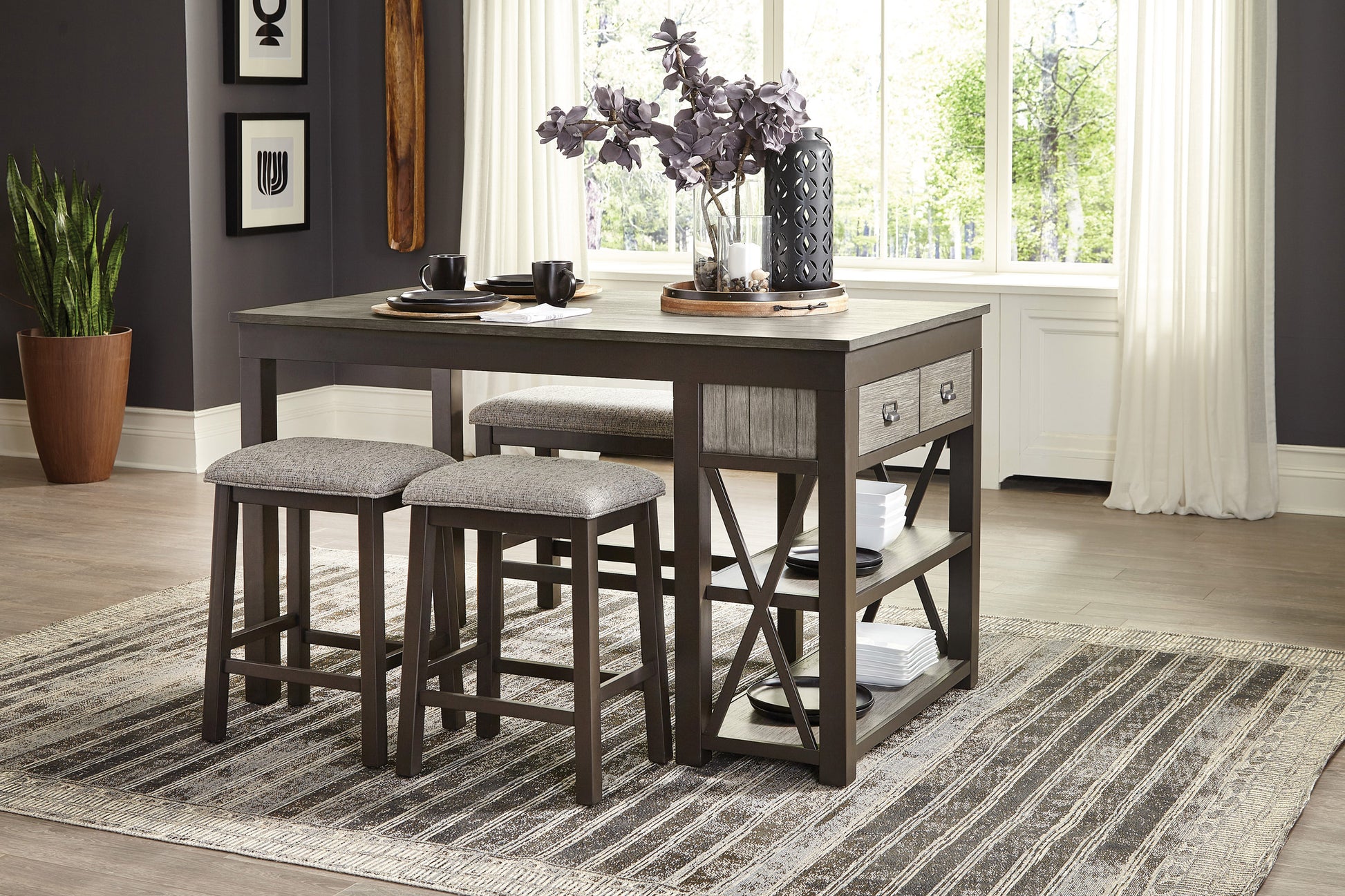 Multicolor Counter Height Dining Table with Storage