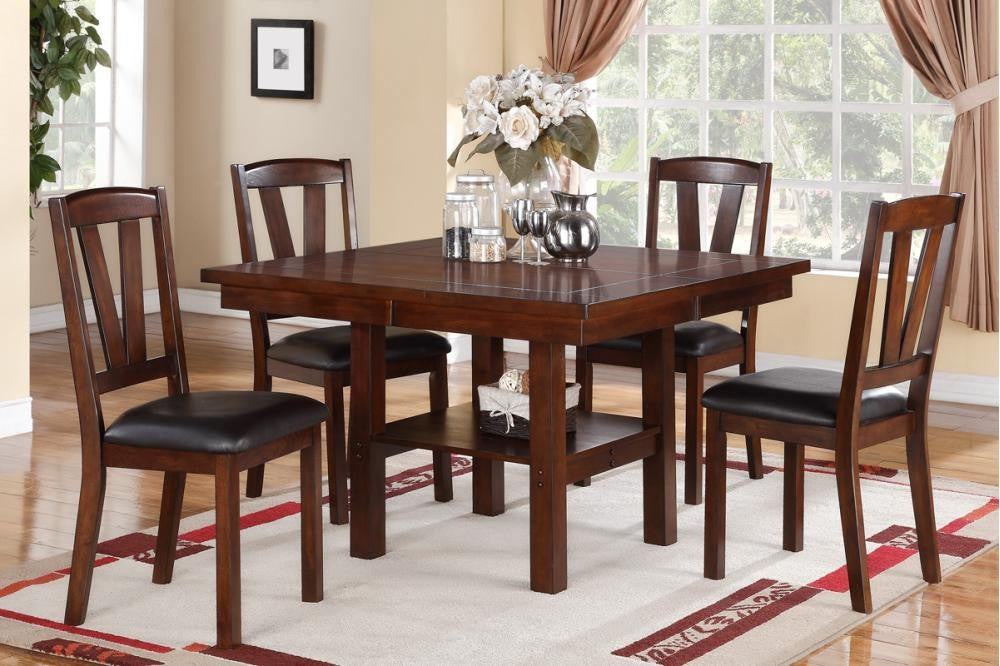 Dark Walnut Wood Dining Chairs - Set of 2 with Faux Leather Cushions