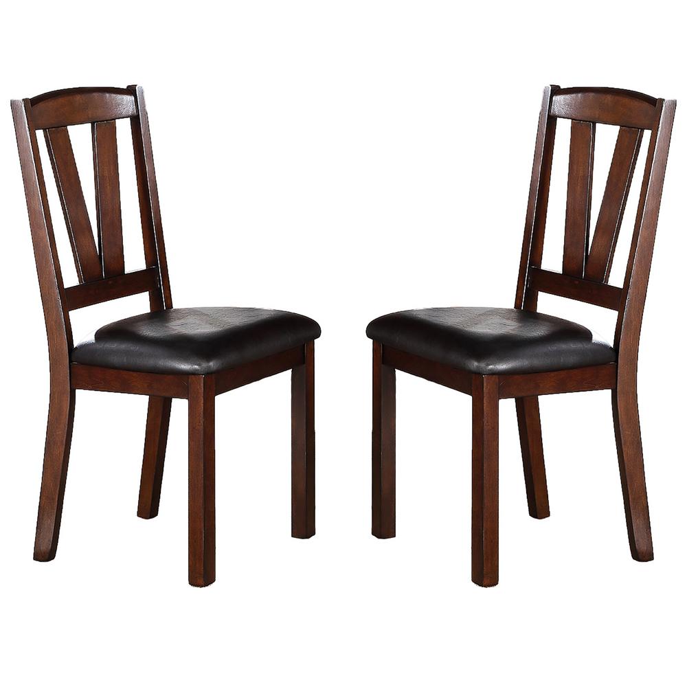 Dark Walnut Wood Dining Chairs - Set of 2 with Faux Leather Cushions