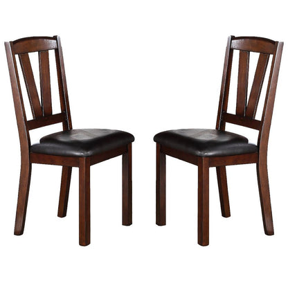 Dark Walnut Wood Dining Chairs - Set of 2 with Faux Leather Cushions
