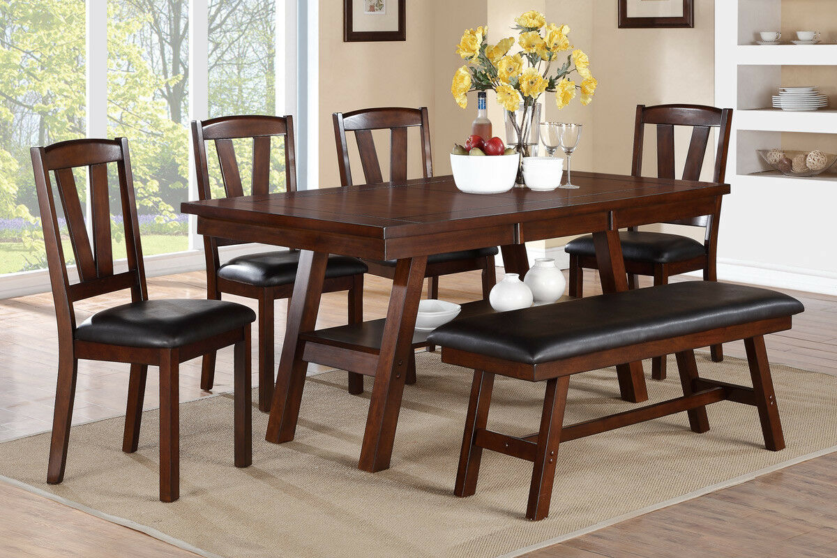Dark Walnut Wood Dining Chairs - Set of 2 with Faux Leather Cushions