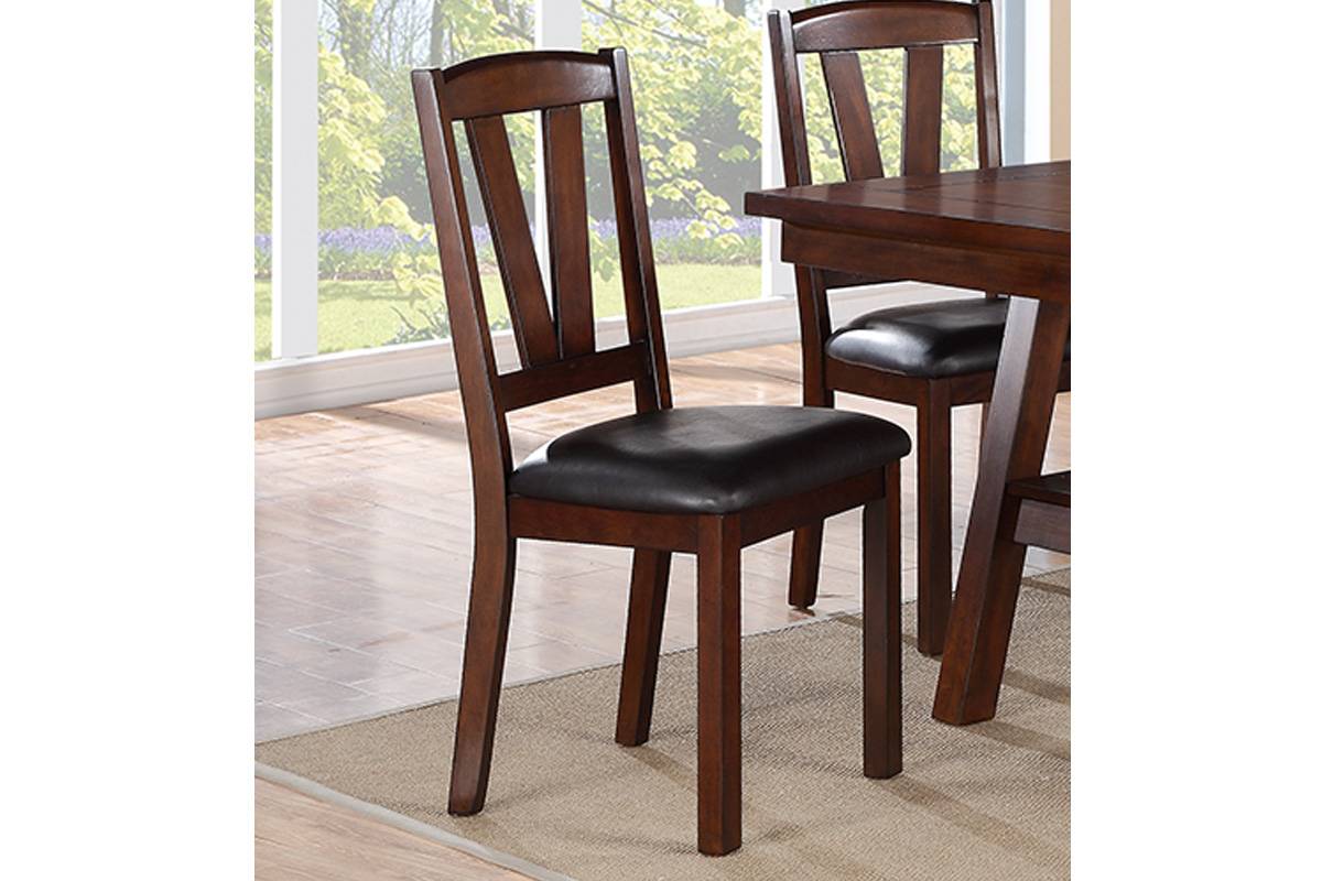 Dark Walnut Wood Dining Chairs - Set of 2 with Faux Leather Cushions