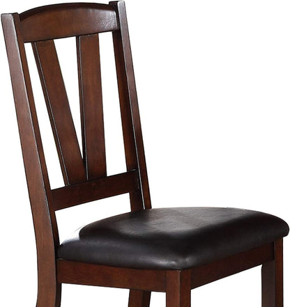 Dark Walnut Wood Dining Chairs - Set of 2 with Faux Leather Cushions