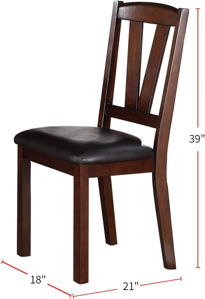 Dark Walnut Wood Dining Chairs - Set of 2 with Faux Leather Cushions