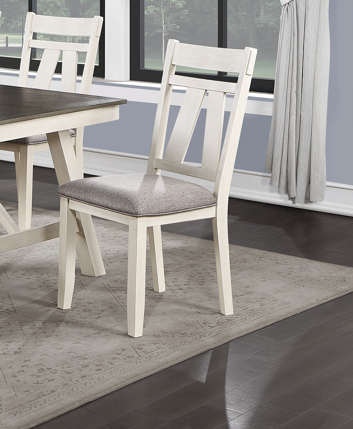 Solid Wood Dining Chairs Set Antique White Gray for Dining Room