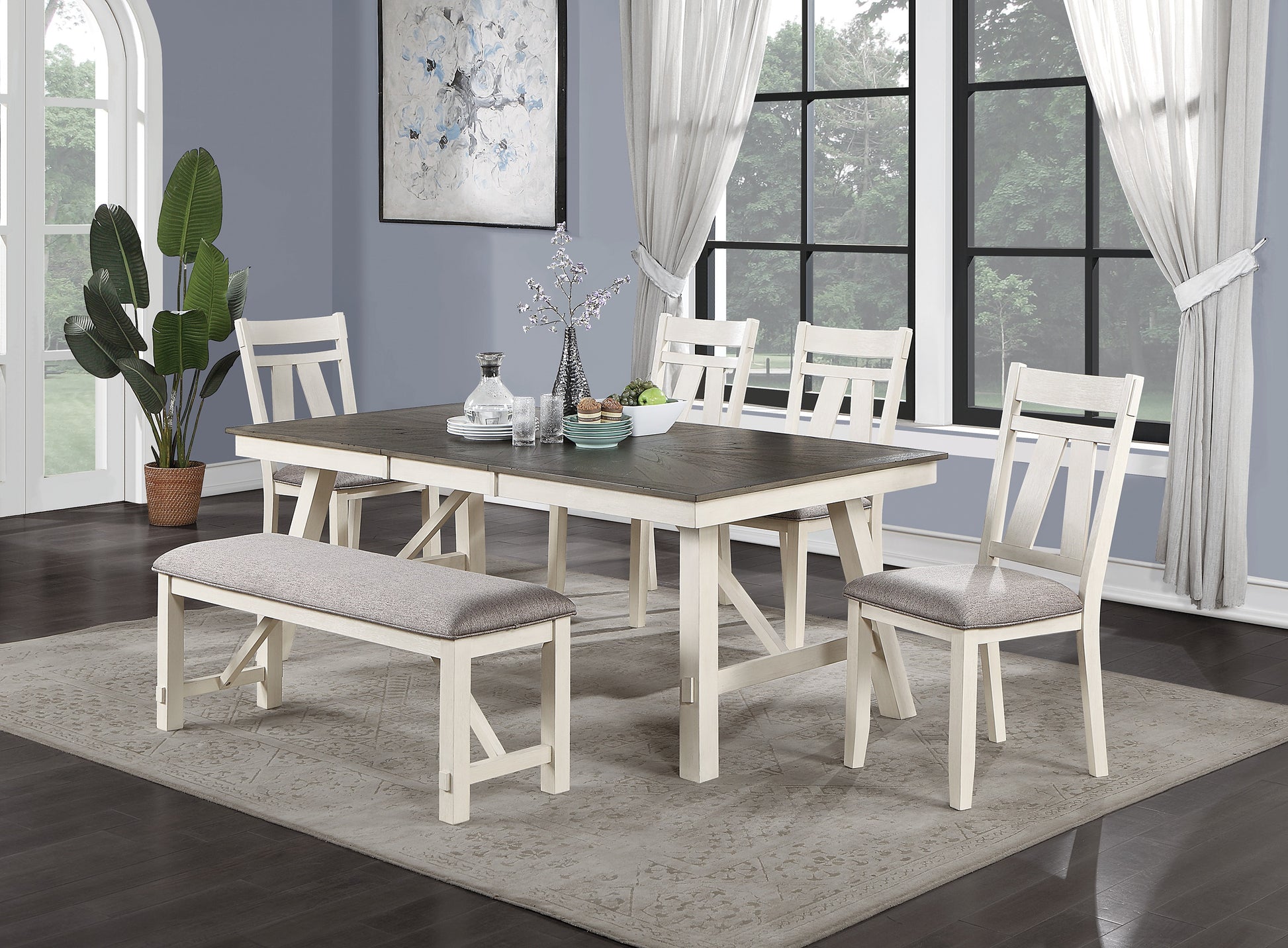 Solid Wood Dining Chairs Set Antique White Gray for Dining Room