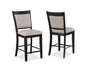 Farmhouse Style 2pc Black Light Gray Counter Height Chair Bar Stool Footrest Upholstered Back Seat Wooden Furniture