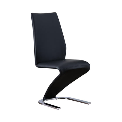 Contemporary Z-Shaped Dining Chairs - Black Leatherette, Metal Frame