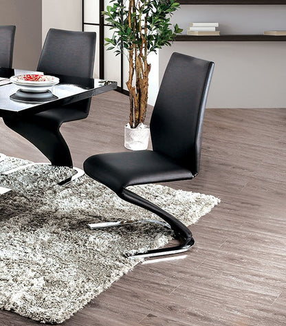 Contemporary Z-Shaped Dining Chairs - Black Leatherette, Metal Frame