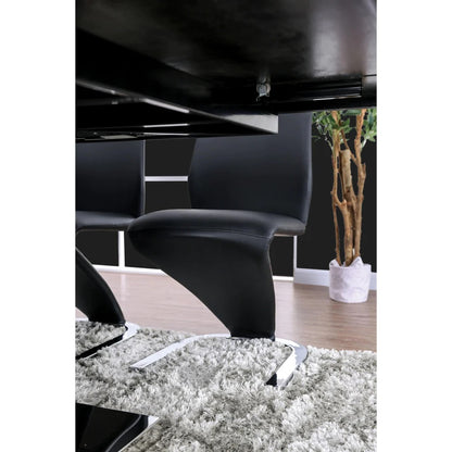Contemporary Z-Shaped Dining Chairs - Black Leatherette, Metal Frame