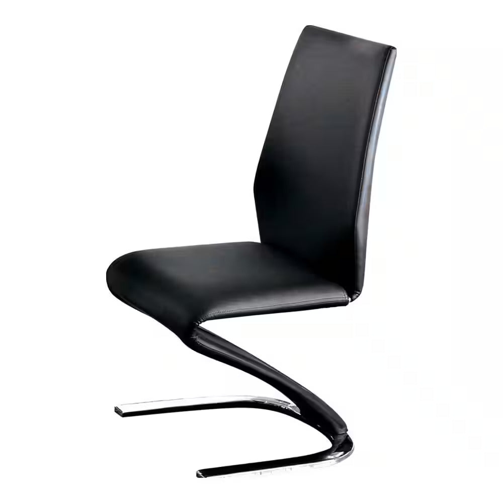 Contemporary Z-Shaped Dining Chairs - Black Leatherette, Metal Frame