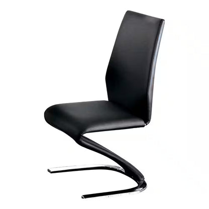 Contemporary Z-Shaped Dining Chairs - Black Leatherette, Metal Frame