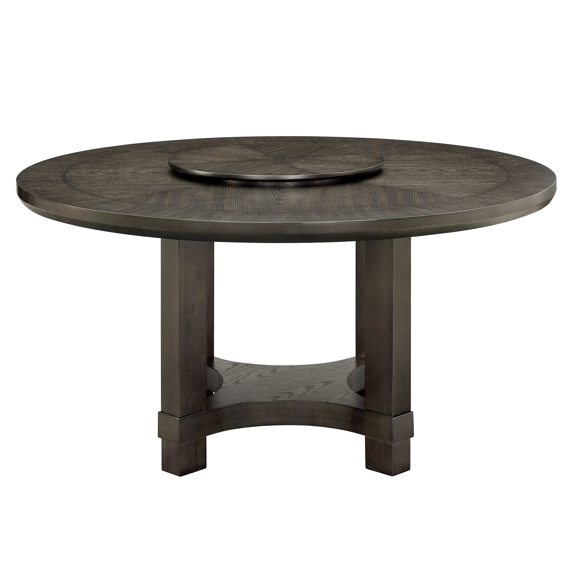Round Wood Dining Table with Lazy Susan for Transitional Dining Room