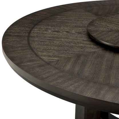 Round Wood Dining Table with Lazy Susan for Transitional Dining Room