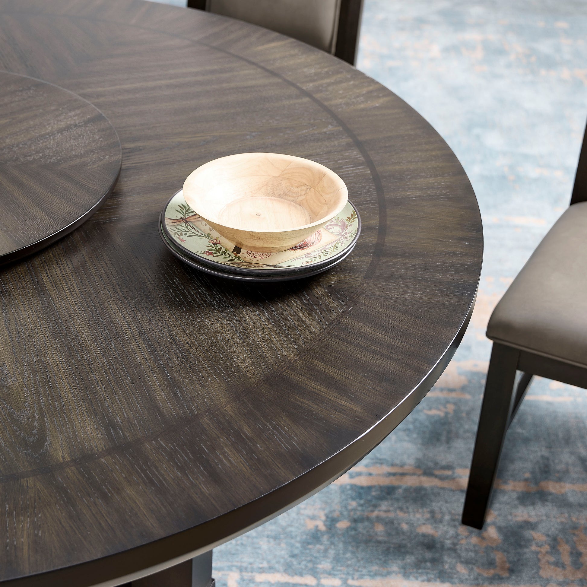 Round Wood Dining Table with Lazy Susan for Transitional Dining Room