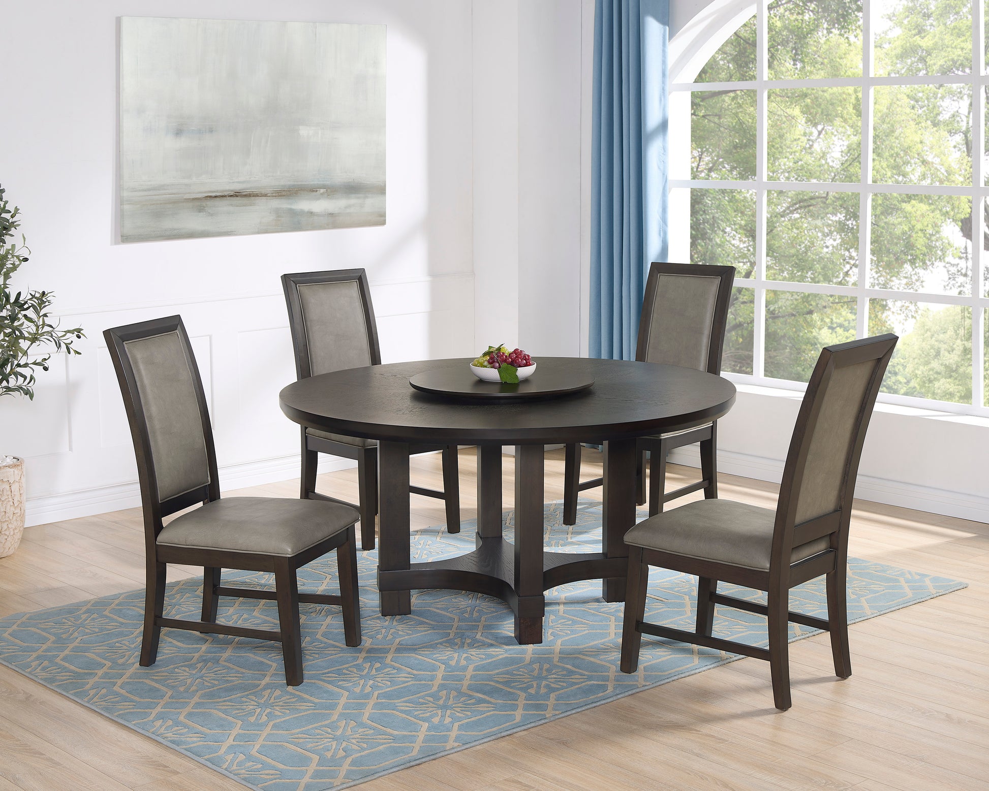 Round Wood Dining Table with Lazy Susan for Transitional Dining Room