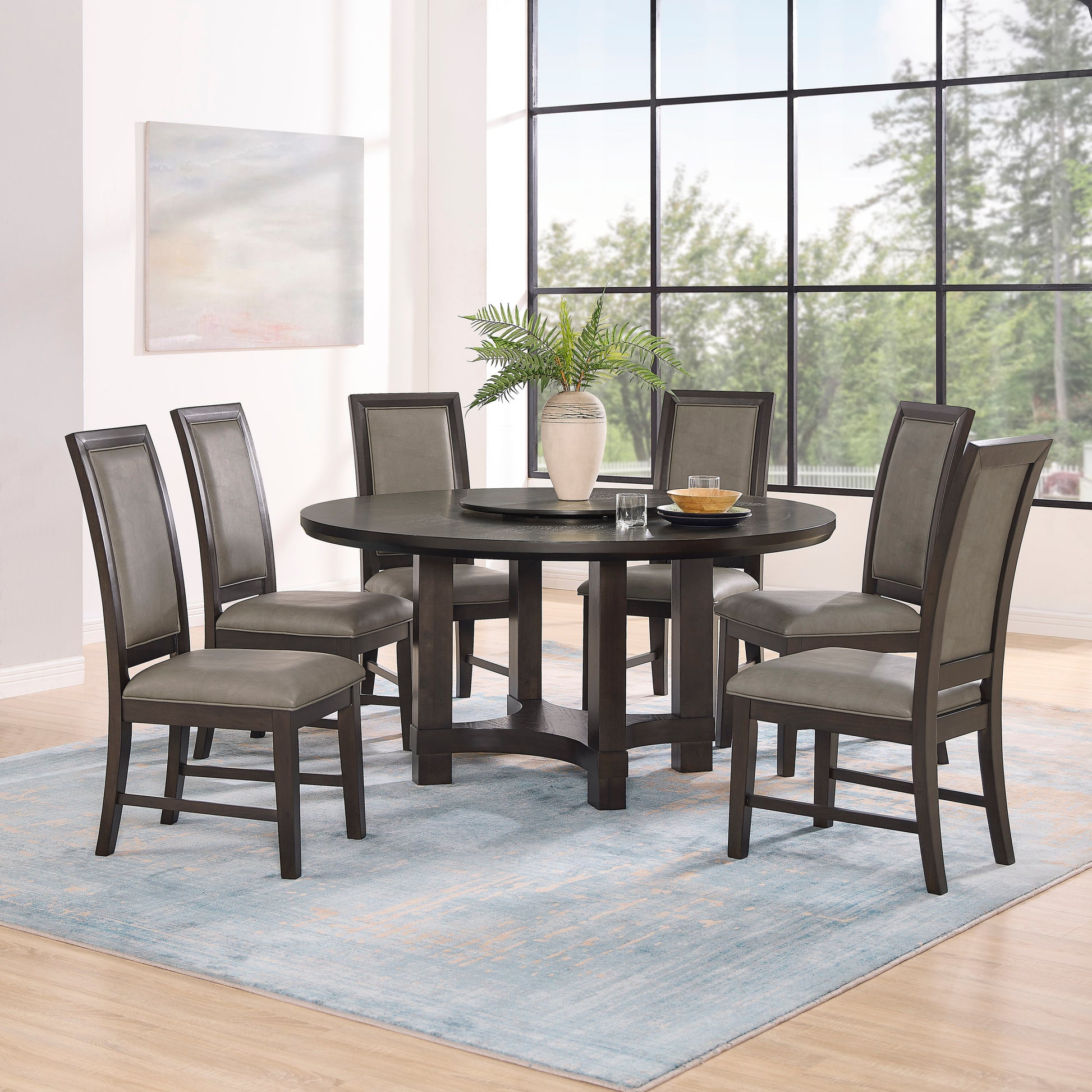 Round Wood Dining Table with Lazy Susan for Transitional Dining Room
