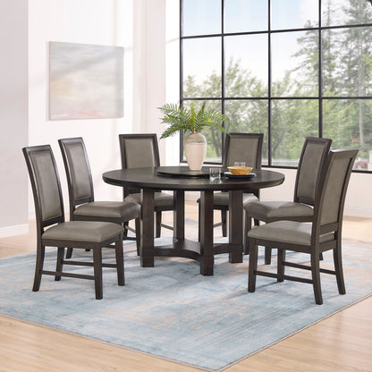 Round Wood Dining Table with Lazy Susan for Transitional Dining Room