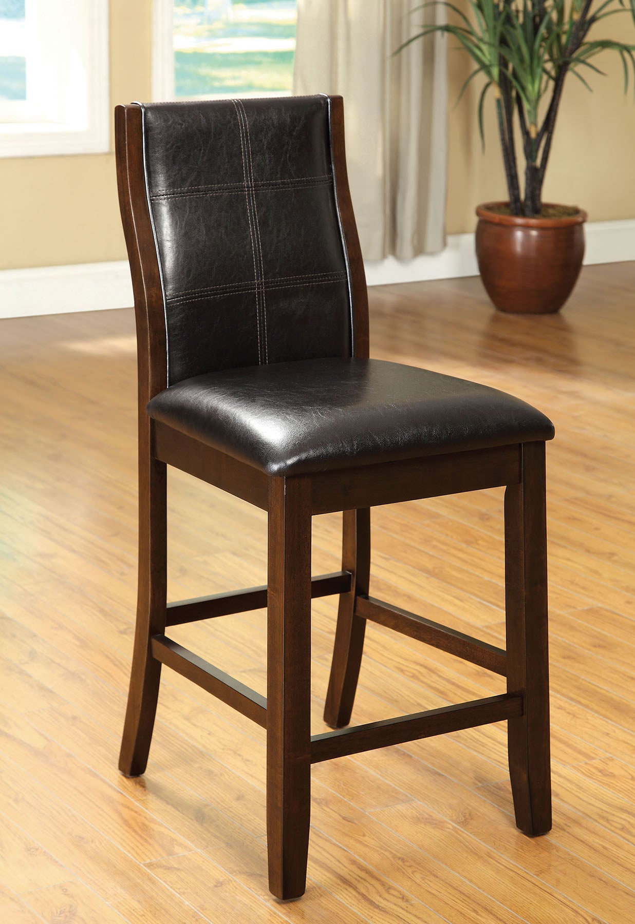 Transitional Dining Chairs Set of 2 - Brown Cherry Espresso Leatherette