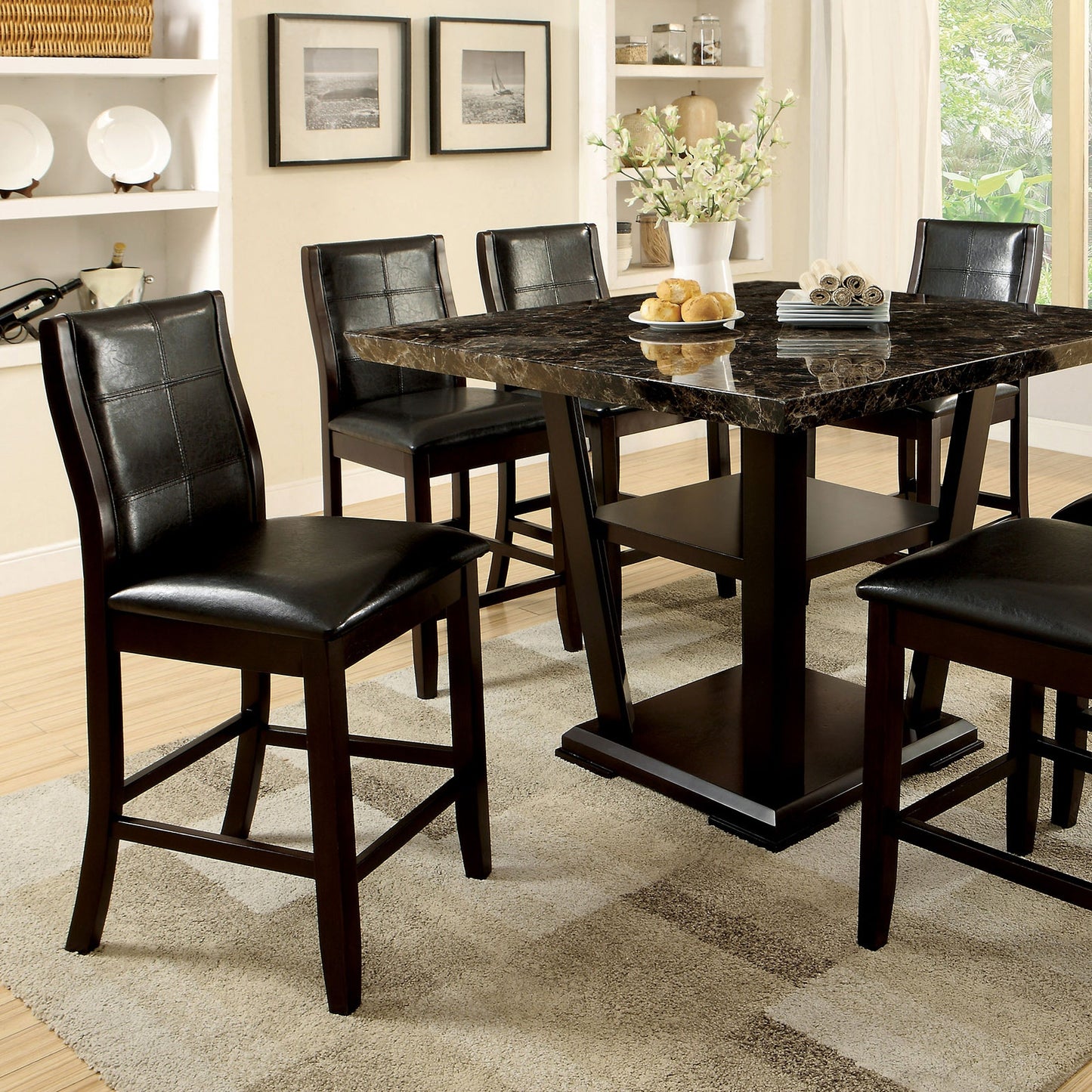 Transitional Dining Chairs Set of 2 - Brown Cherry Espresso Leatherette