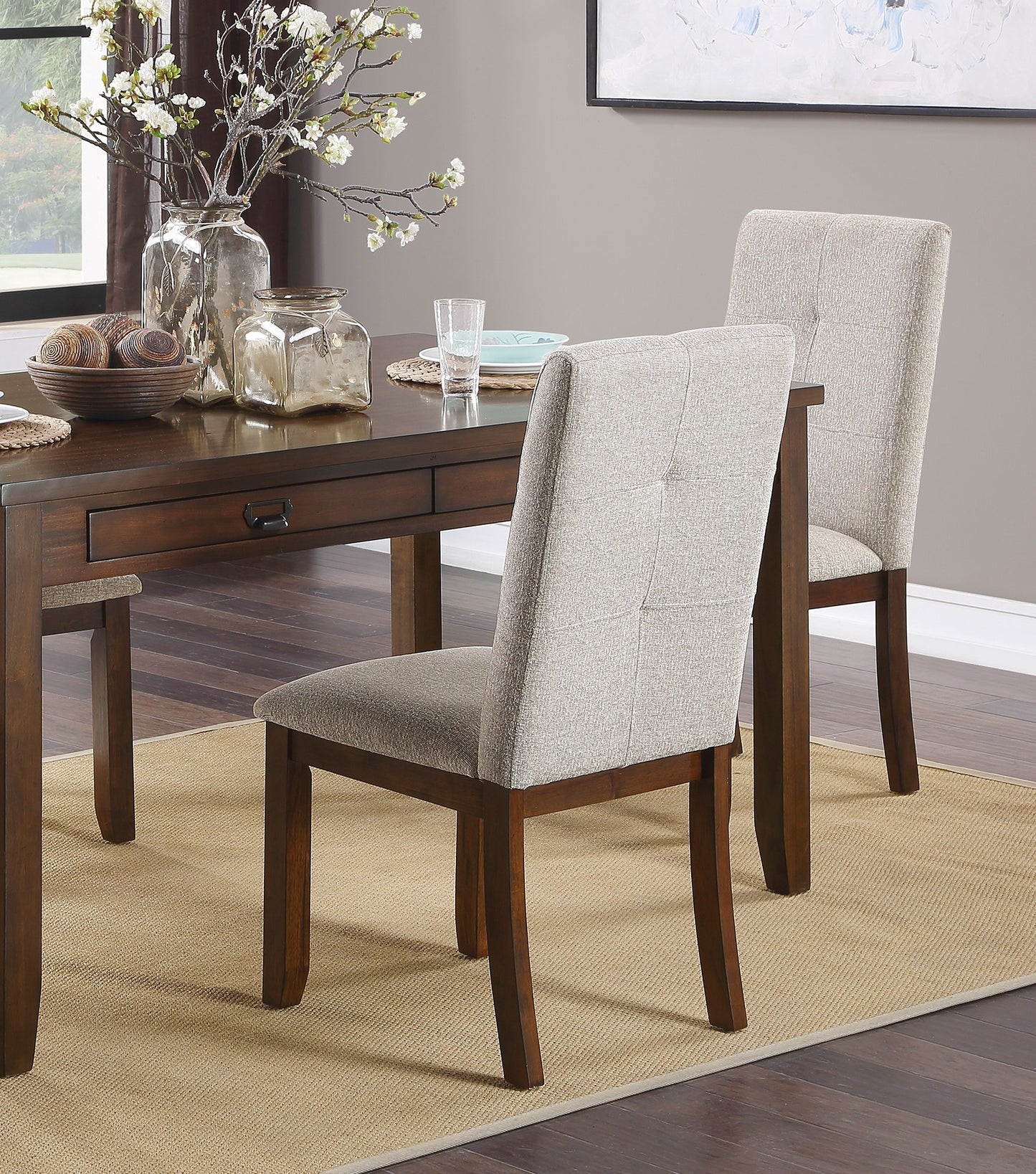 Dark Cherry Chenille Dining Chairs Set of 2 - Wood Frame