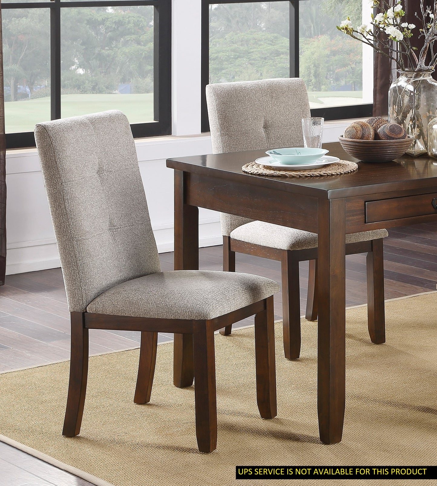 Dark Cherry Chenille Dining Chairs Set of 2 - Wood Frame