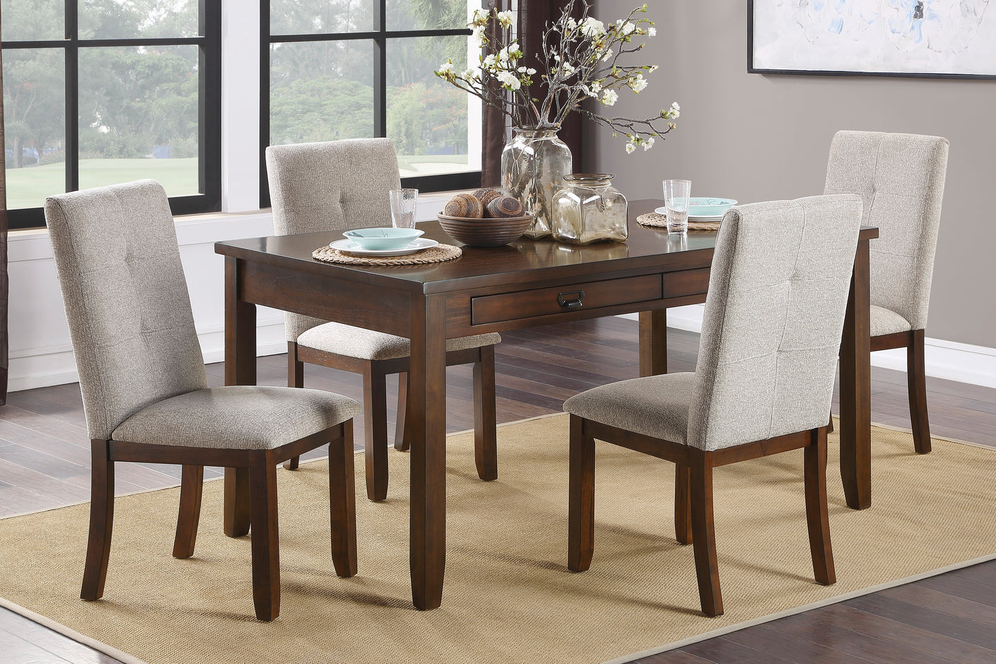 Dark Cherry Chenille Dining Chairs Set of 2 - Wood Frame