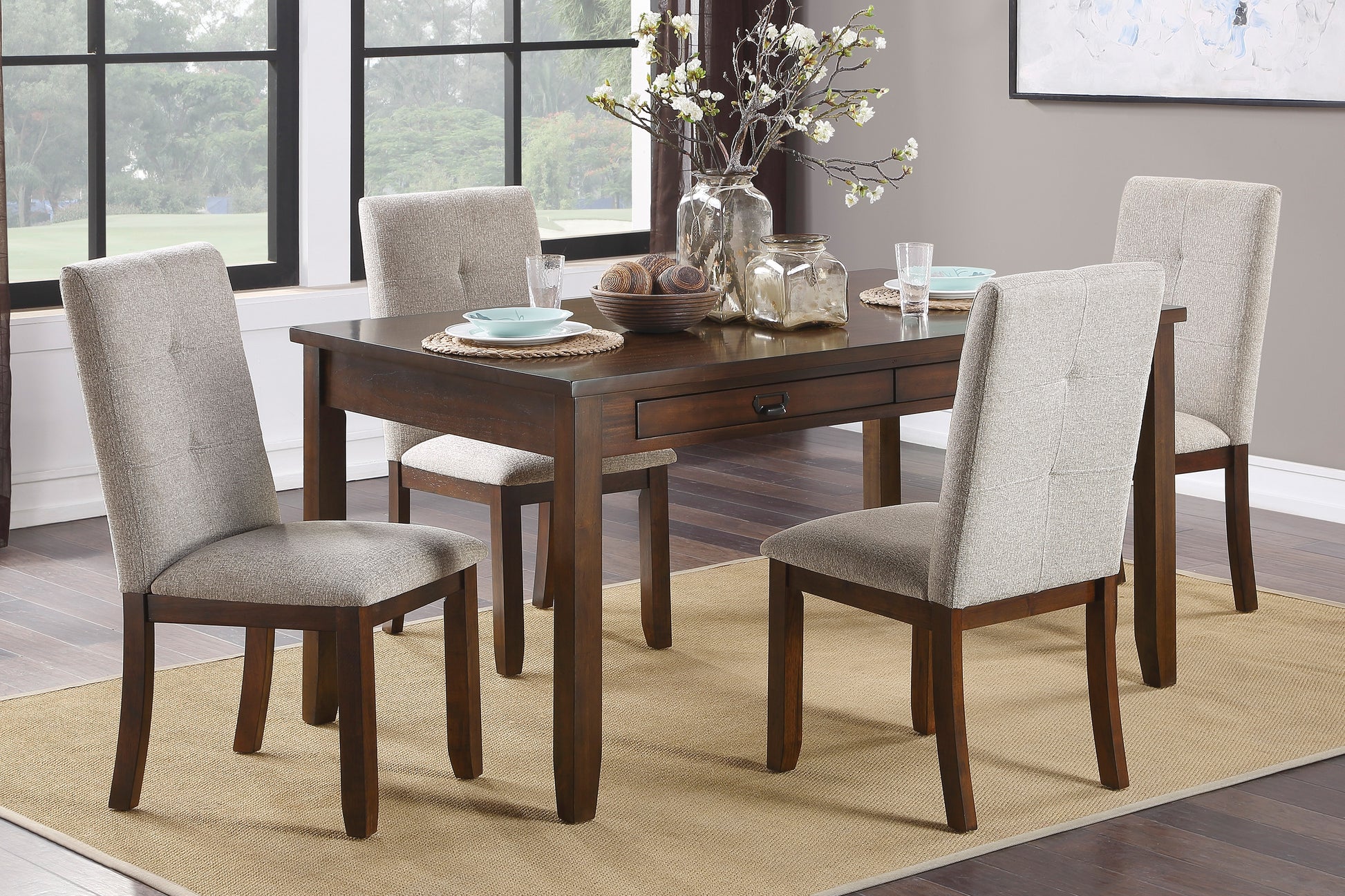 Dark Cherry Chenille Dining Chairs Set of 2 - Wood Frame