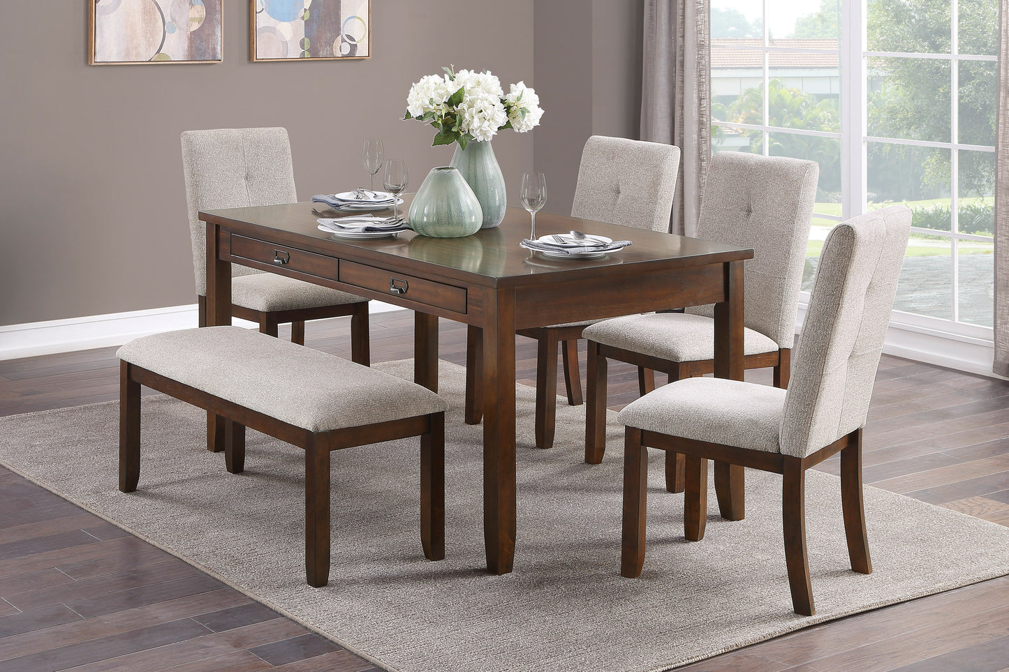 Dark Cherry Chenille Dining Chairs Set of 2 - Wood Frame