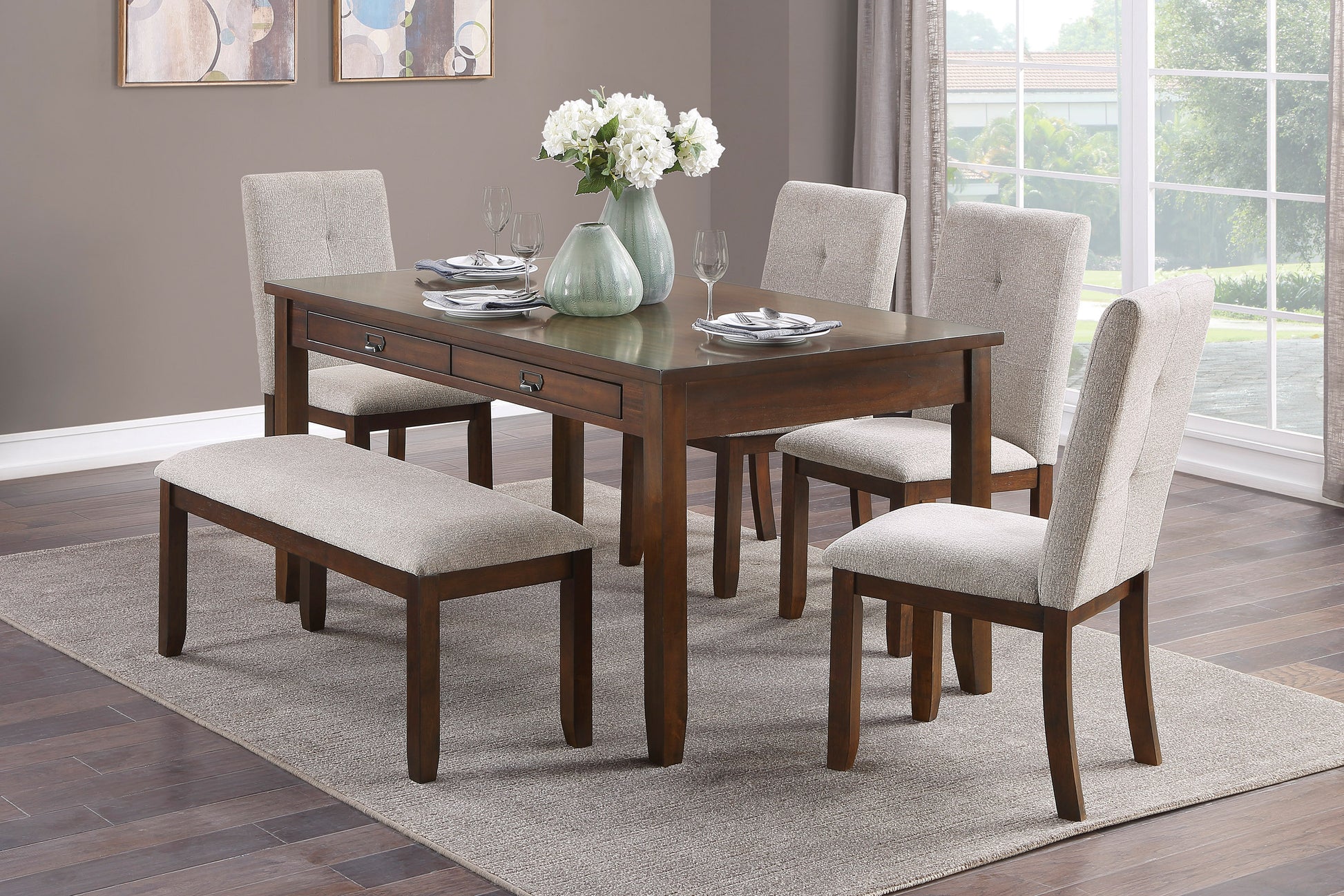 Dark Cherry Chenille Dining Chairs Set of 2 - Wood Frame