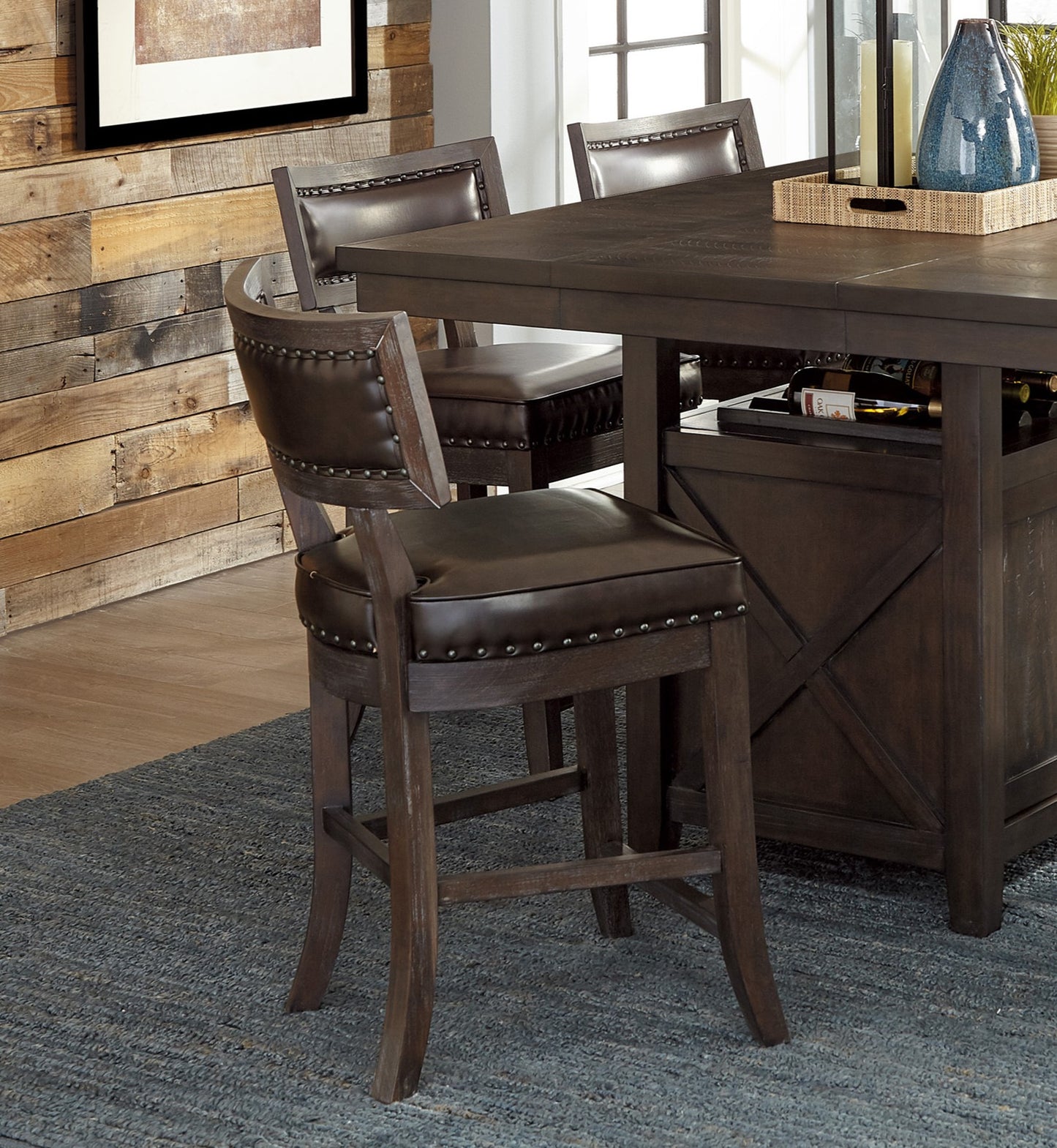 Rustic Wood Counter Height Dining Chairs Set of 2 in Distressed Brown