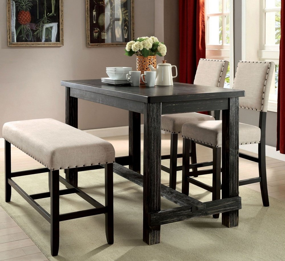 Solid Wood Dining Bench with Black Accents for Rustic Industrial Style