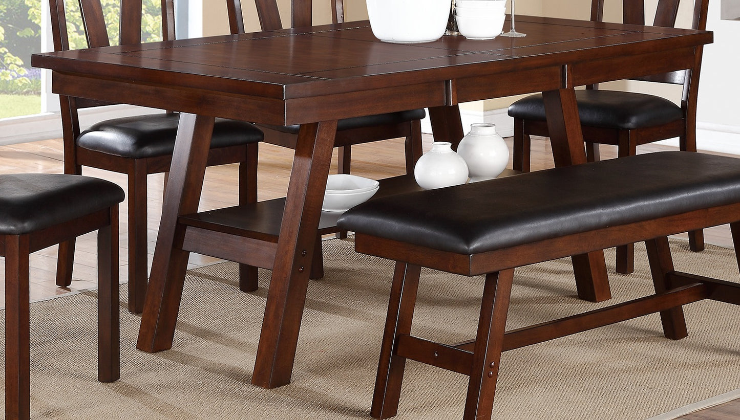 Modern Walnut Rubberwood Dining Table with Open Storage Shelf