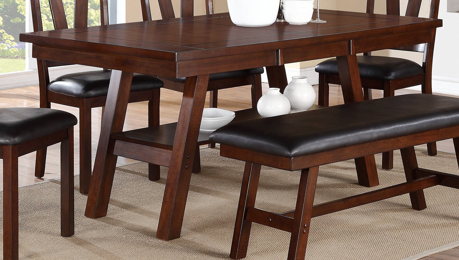 Modern Walnut Rubberwood Dining Table with Open Storage Shelf